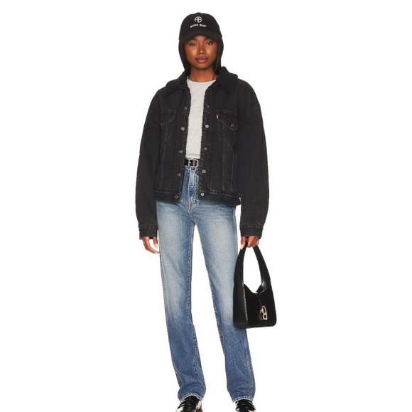 Levi's 90s Trucker Sherpa Denim Jacket Black Small - Picture 1 of 8